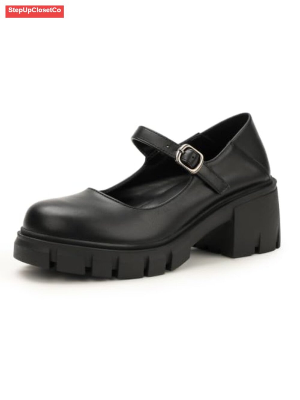 Platform Mary Janes Closed Toe Low Block Heels PU